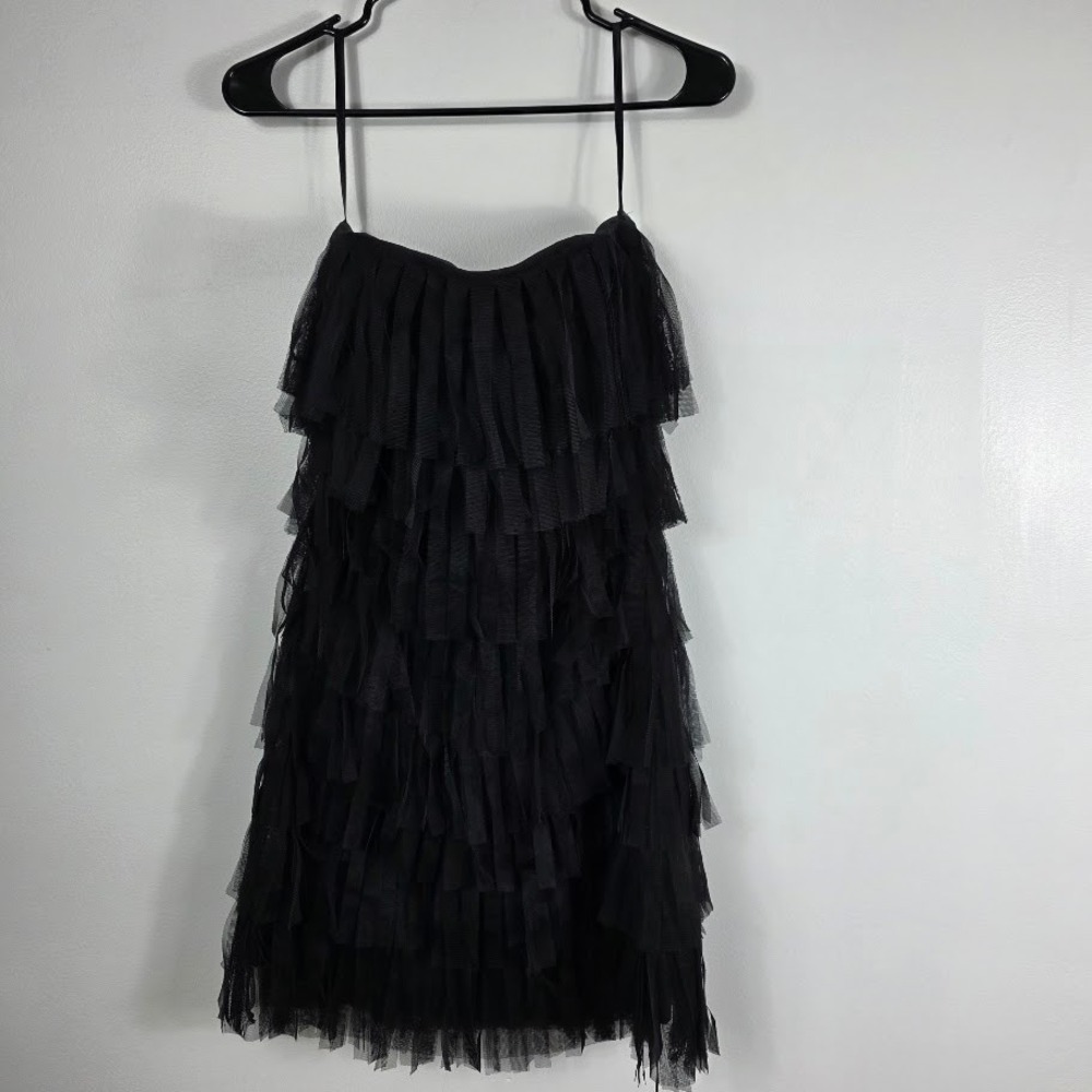 Ann Taylor Black Tiered Tulle Strapless Mini Dress Size 6‎